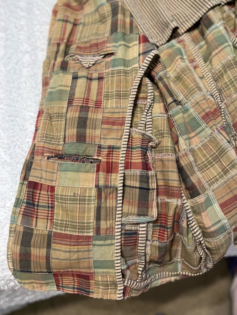 Tailor Vintage Plaid Patchwork Blazer in Beige, Green & Red - Picture 10 of 14